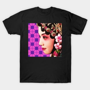 Chinese Opera Star with Pink and Purple Tile Floor Pattern- Hong Kong Retro T-Shirt